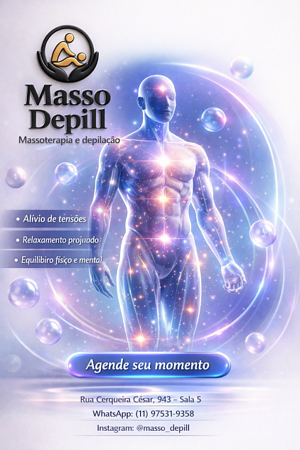 Masso Depill – Seu Espaço de Bem-estar em Embu das Artes e São Paulo Um refúgio urbano para cuidar de você por inteiro. Aqui, homens e mulheres encontram um ambiente acolhedor e reservado para massagens terapêuticas, tratamentos estéticos, depilação e experiências de bem-estar, sempre com atendimento humanizado e excelência. Combinamos técnicas tradicionais e modernas para proporcionar relaxamento, equilíbrio, qualidade de vida e autocuidado. 🌿 Agende sua sessão personalizada! 📍 Unidade Embu das Artes Rua Cerqueira César, 943 – Jardim Tereza 📍 Unidade São Paulo Rua Arraial dos Couros, 16 – Jardim São Luiz 📱 WhatsApp: (11) 97531-9358 📸 Instagram: @masso.depill Masso Depill – Seu bem-estar merece o melhor lugar.